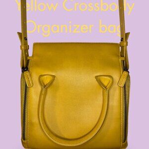 Yellow Faux Leather Crossbody Organizer Bag Multi-Compartment